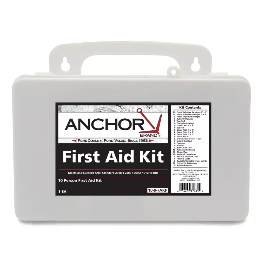 Anchor 10 Person First Aid Kit, ANSI 2009, Plastic Case