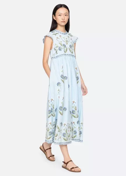 Audra Embroidery Midi Dress ~ Blue