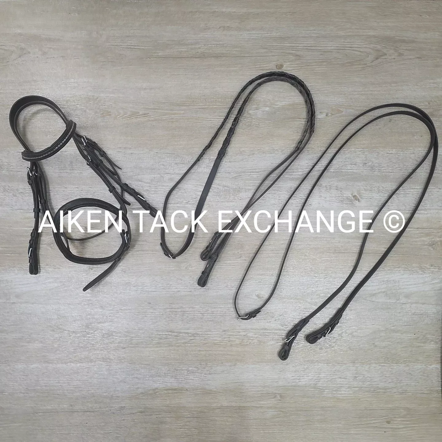 BARGAIN BUNDLE: Dressage Bridle (Missing Flash) with Laced Reins & Flat Leather