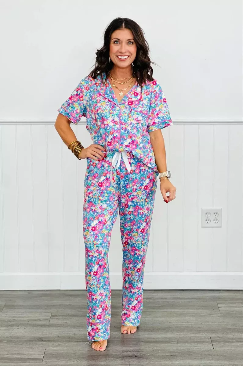 Blue Pink Floral PJ Set