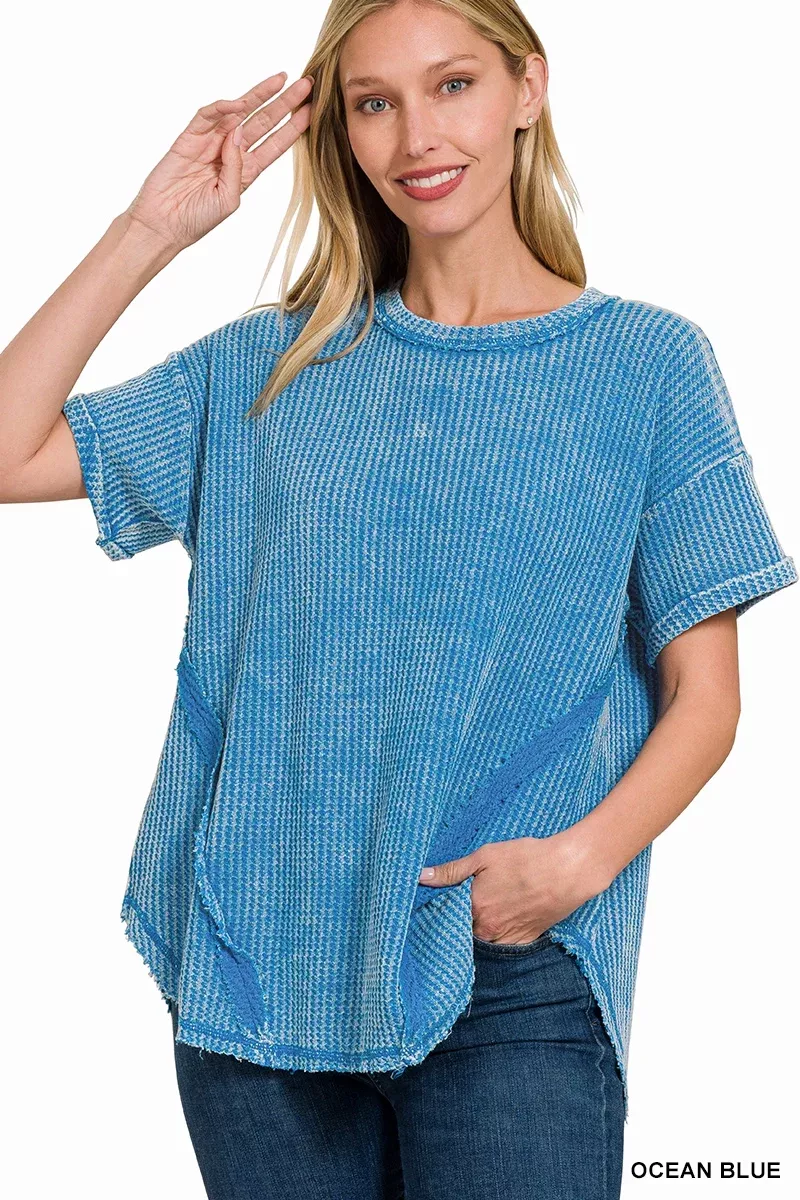 Blue Washed Waffle Top