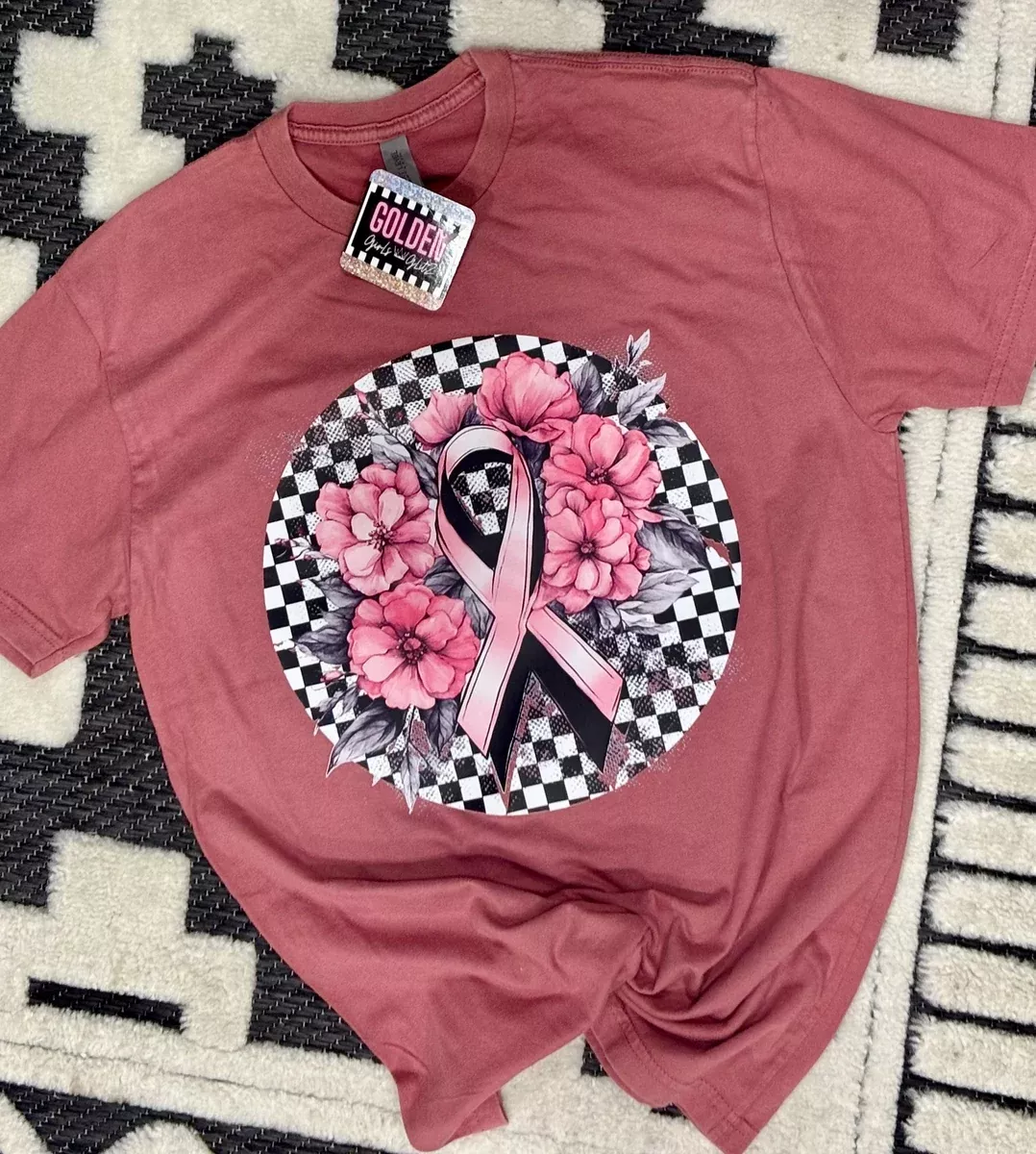 Checkered Floral PINK Ribbon Tee