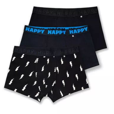 + Happy Socks Lightening Bolt Boxer Shorts 3 Pack in Black