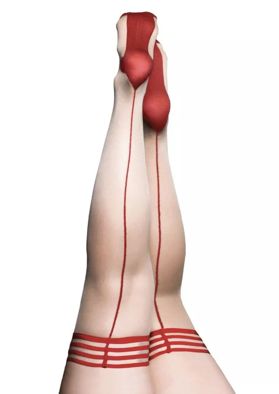 Kix'ies Whitney Nude with Red Seam Thigh Highs