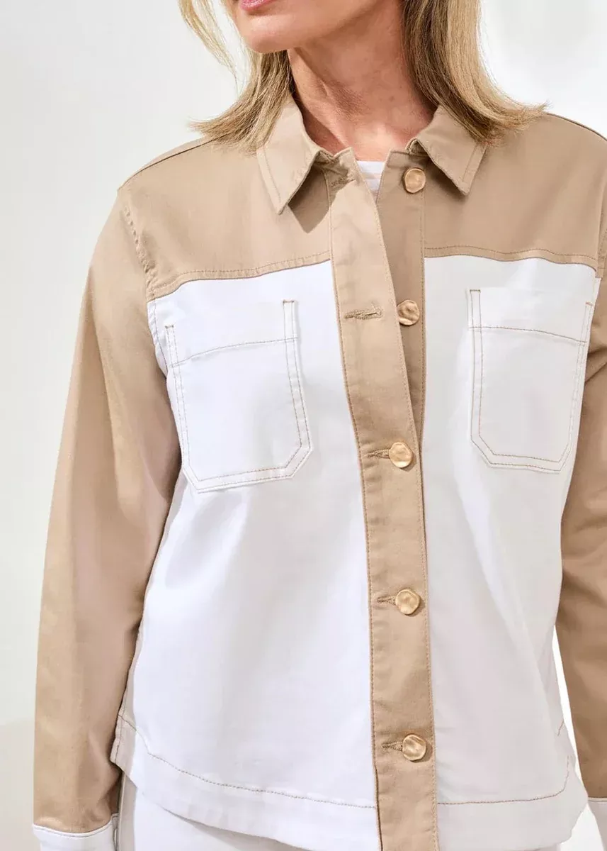 LS Button Front Color Block Jacket [Beach-3113O]