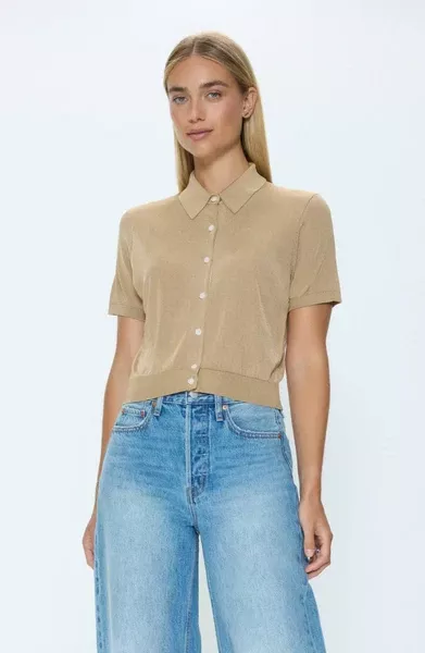 Lucca Short Sleeve Polo Sweater ~ Wheat