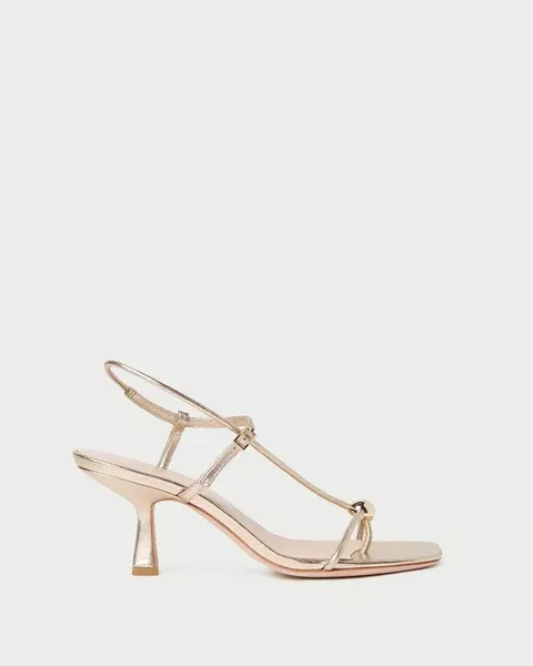 Triana Champagne Leather Mid−Heel Sandal